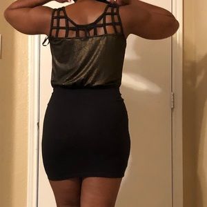 Black and dark gold mini dress